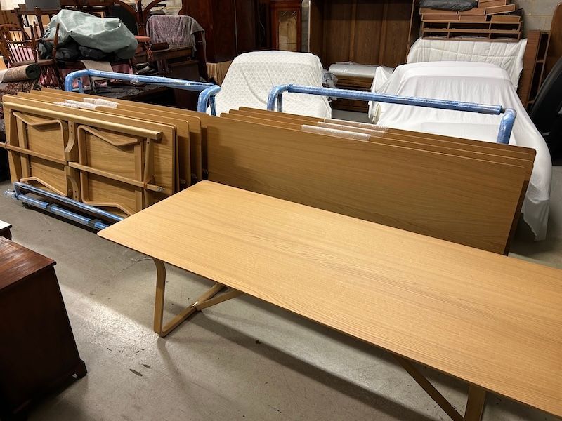 Set of Five Quality Danish 'Theo' Oak Folding Tables with Trolley