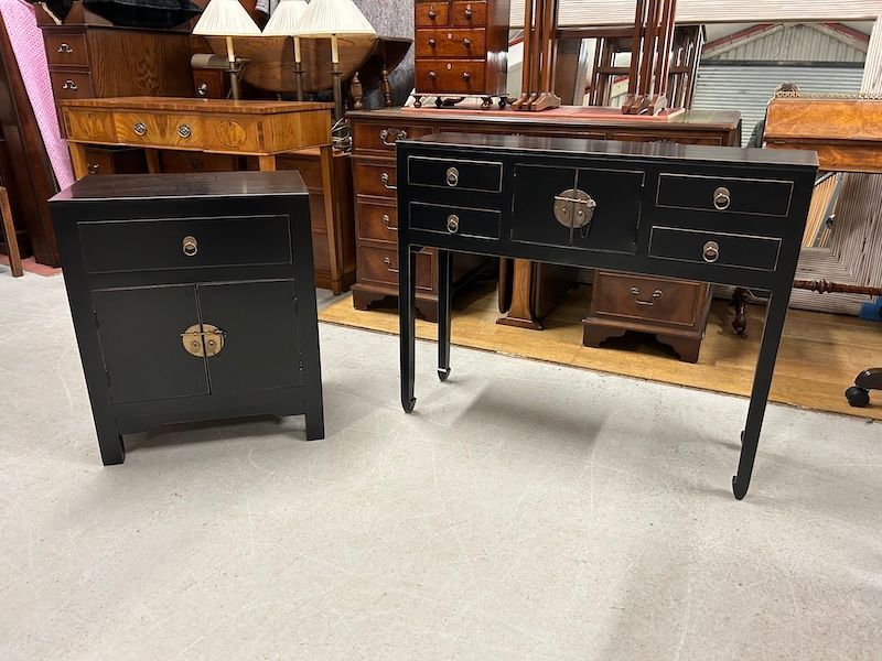 Black Mahogany Oriental Style Console Table & Bedside by Coach House