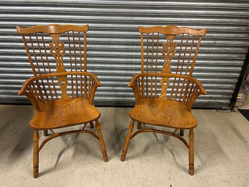 Stunning, Quality Pair of Batheaston Vintage Fan Back Windsor Armchairs
