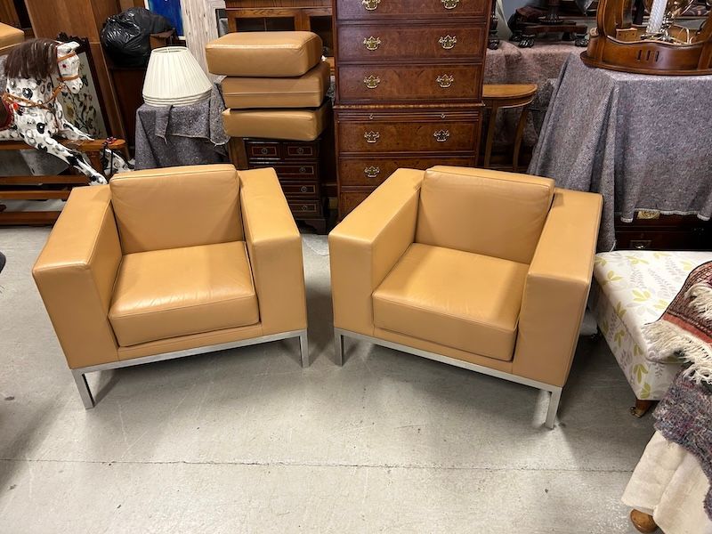 A Pair Designer HM25 Scott Leather Club of Armchairs by Fred Scott/ Hitch Mylius