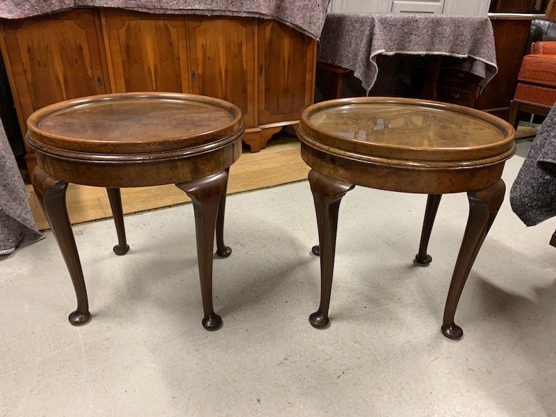 A Pair of Antique 1930's Walnut Circular Side/ Butlers Table