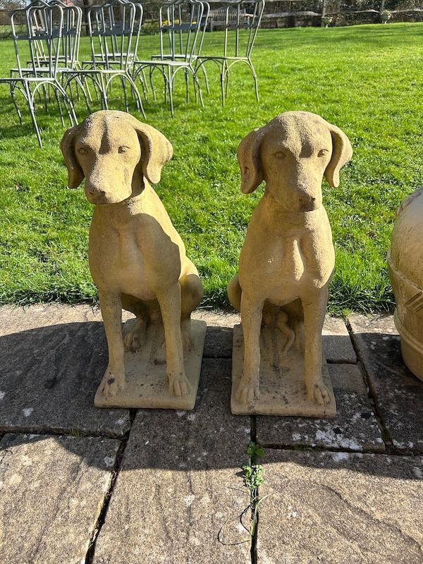 A Pair of Concrete Dogs/ Garden Statues