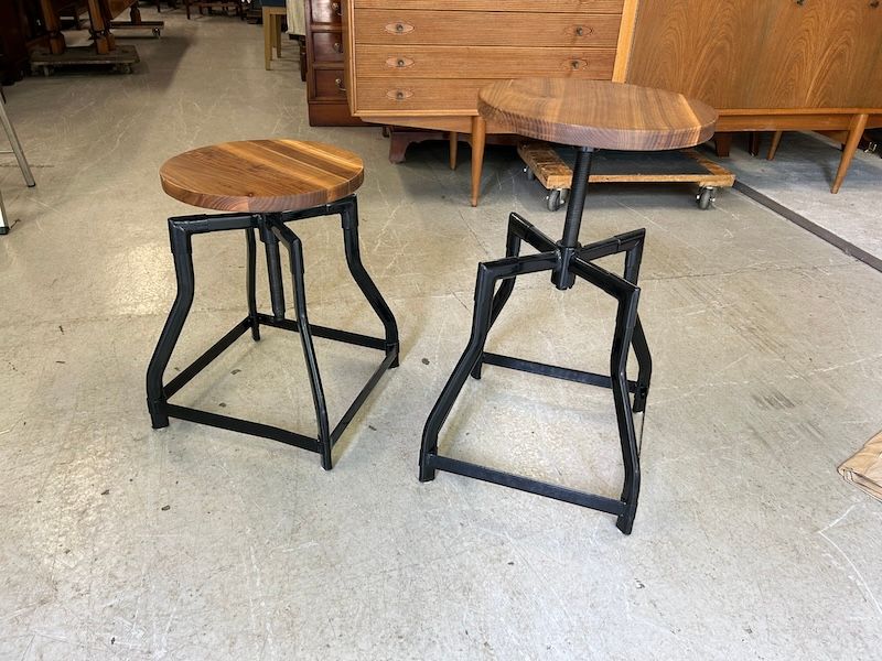 A Pair of Vintage Industrial Style Metal Kitchen / Bar Stools