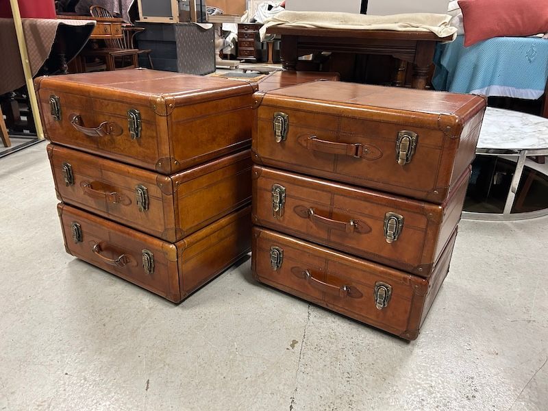 A Pair of Good Quality Leather Campaign Bedside Cabinets