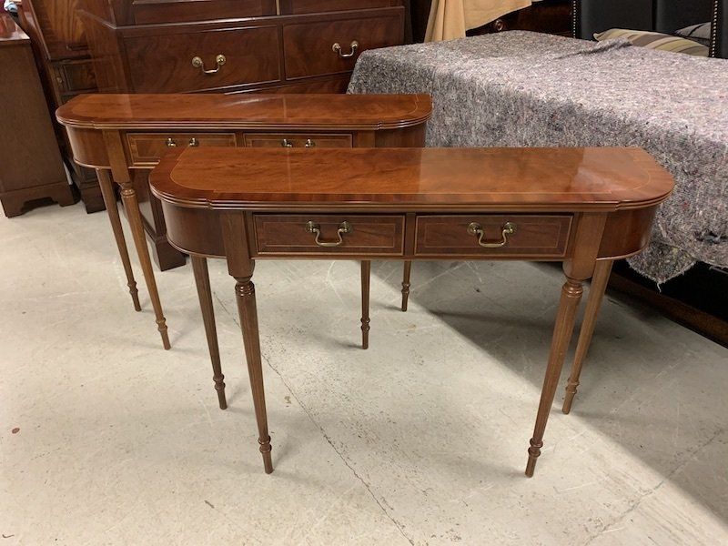 A Pair of Good Quality Mahogany D End Two Draw Console Tables