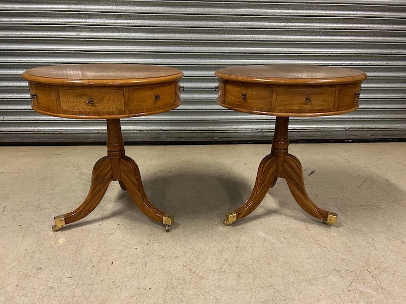 Stunning Pair of Solid Oak Revolving Drum Tables