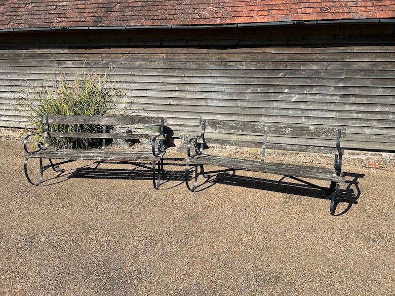 A Pair of 6ft Strap Work Garden Benches