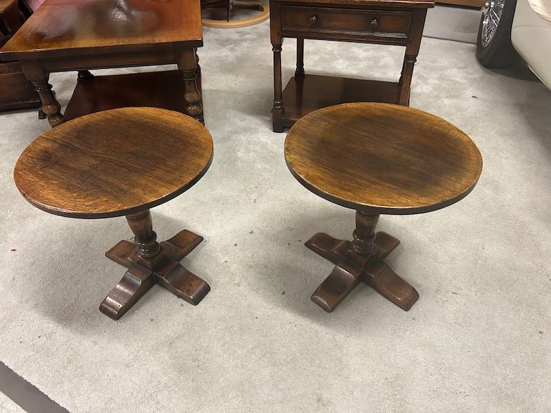 A Pair of 'Jacobean Style' Solid Oak Wine Tables by Titchmarsh & Goodwin