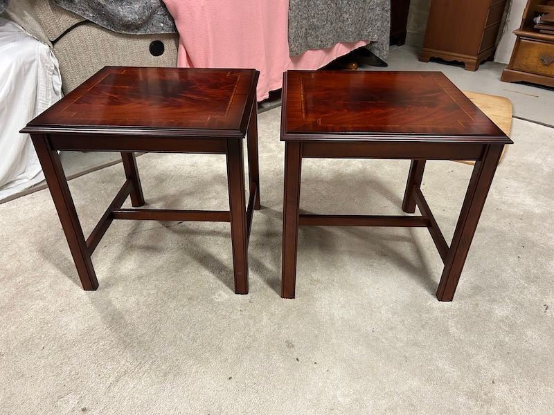 A Pair of Mahogany Inlaid Side/ Lamp Tables by Lexterten
