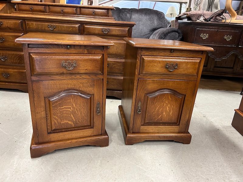 A Lovely Pair of Solid Oak Bedside Tables made by Royal Oak for Harrods