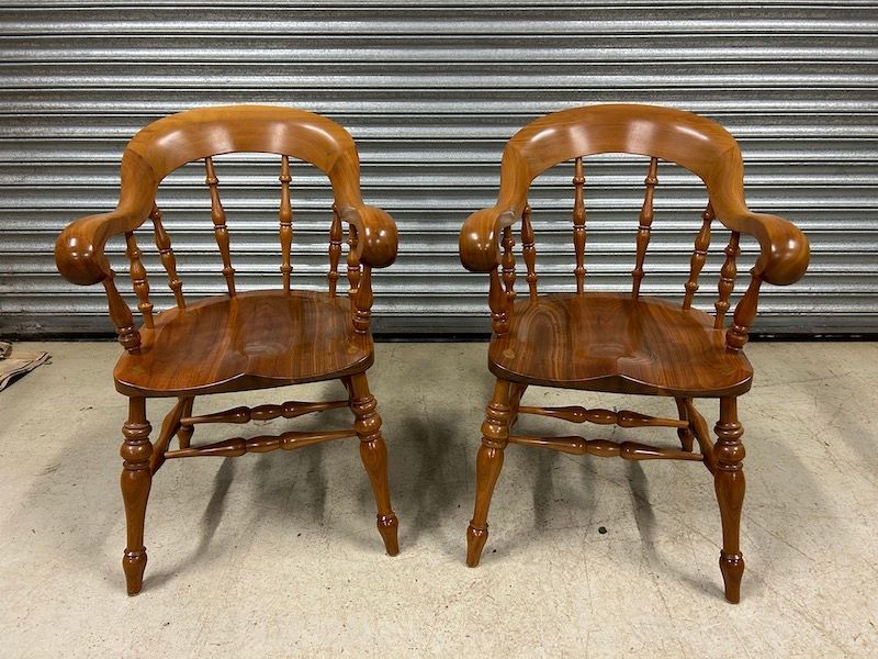 Stewart Linford Quality Bespoke Pair of Solid Walnut Bergere Windsor Bow Back Chairs