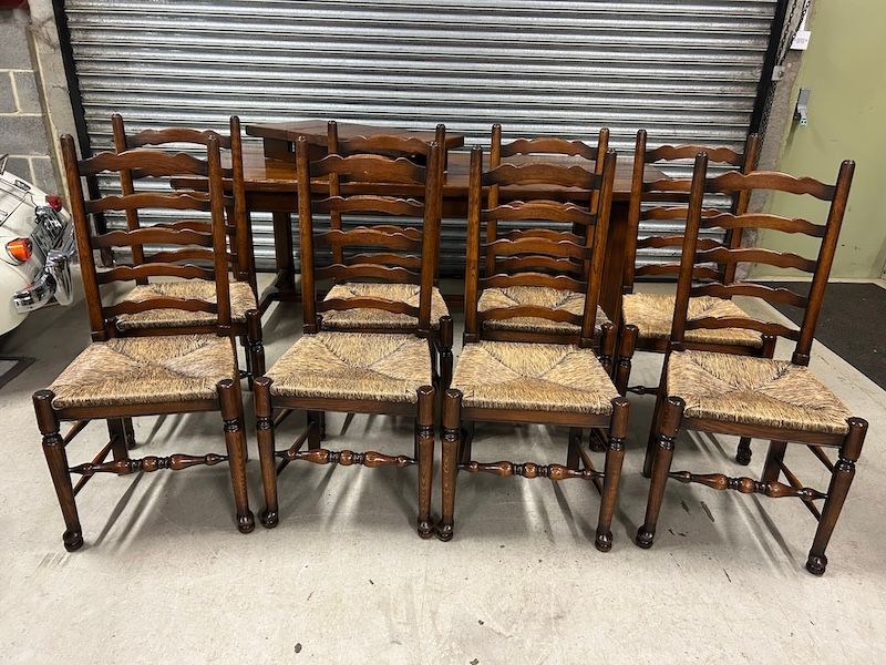Set of Eight Stewart Linford Solid Oak Lancashire Ladder Back Dining Chairs