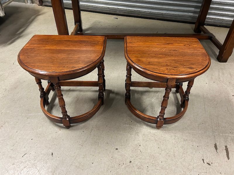 Pair of Solid Oak Demi Lune Side Tables