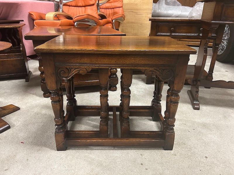 'Jacobean Style' Solid Oak Nest of Three Tables by Titchmarsh & Goodwin