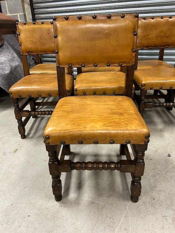 Stunning, Super Quality Solid Oak & Leather Cromwellian Dining Chairs