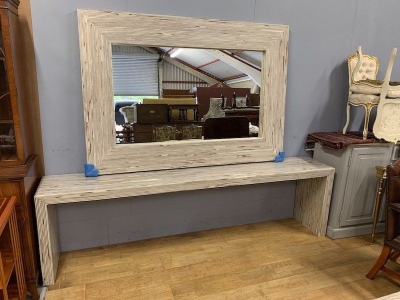 Very Large Faux Wood Effect Console Table & Mirror