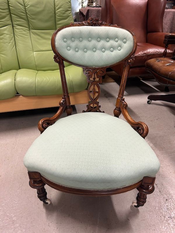 Stunning, Victorian Carved Walnut & Upholstered Nursing Chair