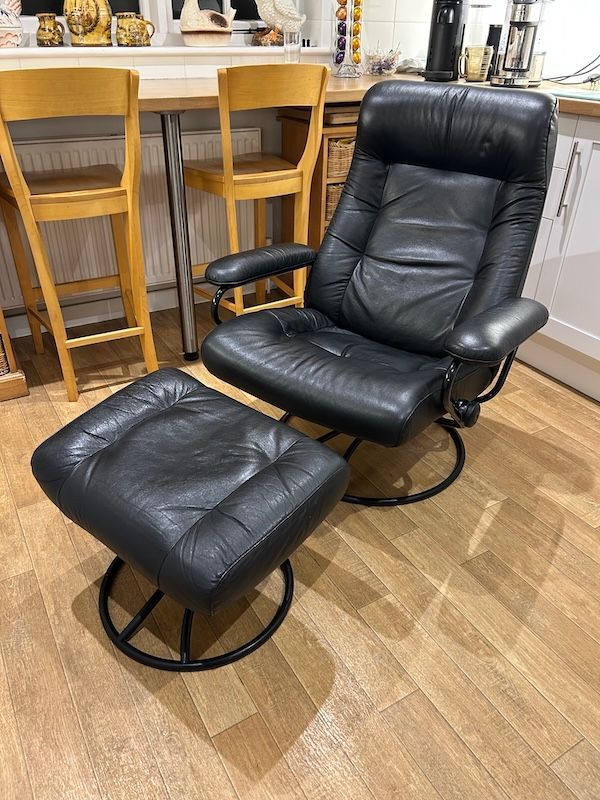 Vintage 1975 Ekornes Reclining Armchair with Matching Footstool