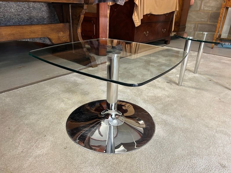 Vintage Chrome Pedestal & Glass Coffee Table