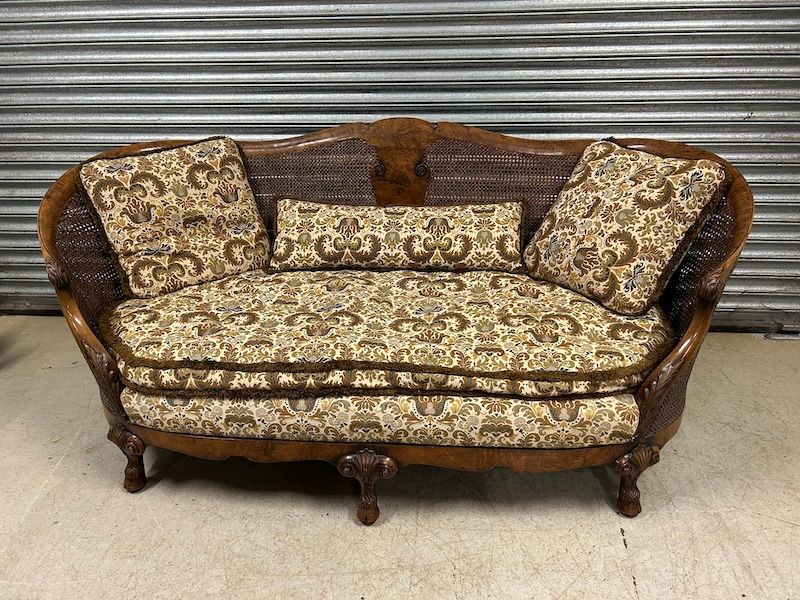 Antique Walnut Framed Bergère Double Caned Sofa Possibly Maples