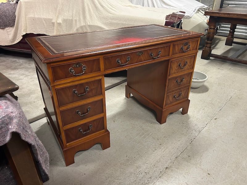 4' X 2' Reproduction Yew Wood Pedestal Desk