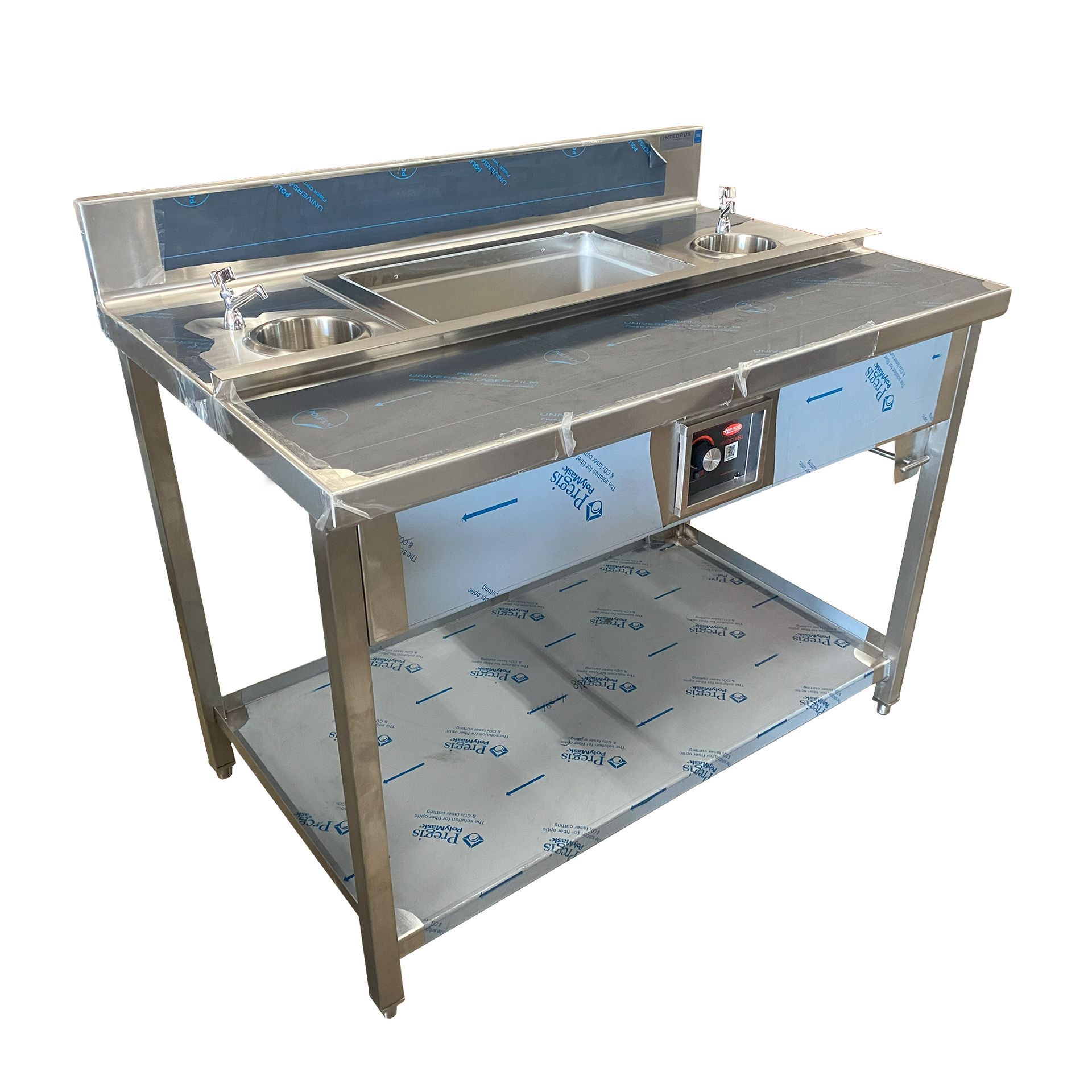Photo of Integrus Expo Table with Dipper Wells and Tray Lock - Side Facing