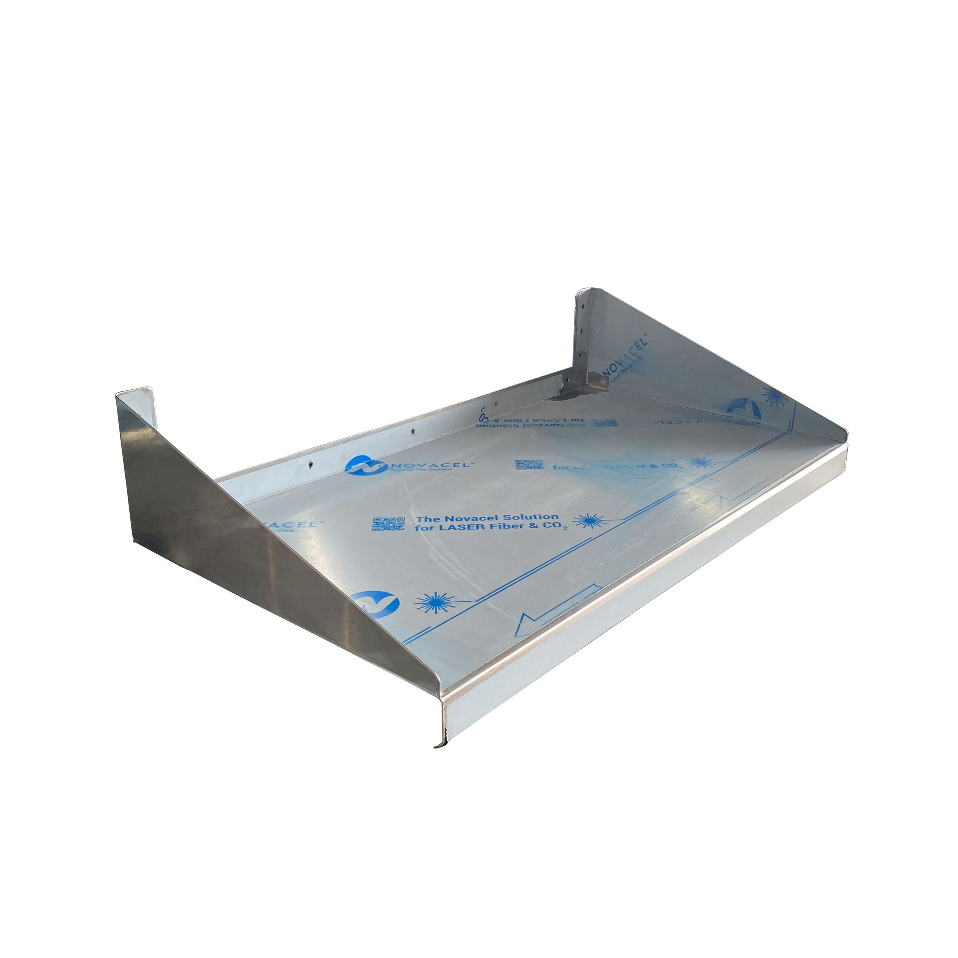 Angled Photo of Stainless Steel Industrial Wall Shelf that can be used for DIY, Mechanical, Food Service, or Warehouse