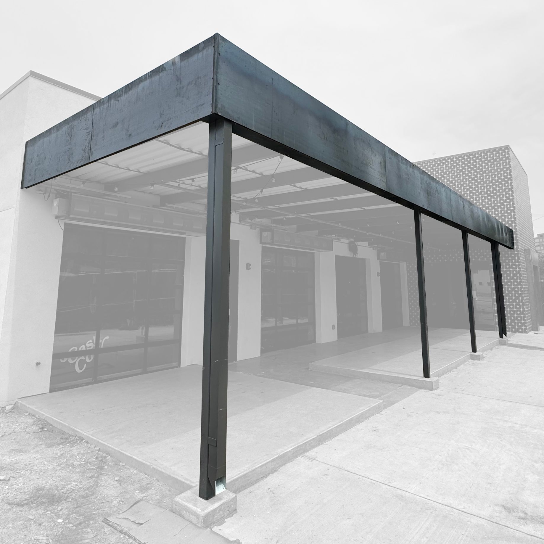 Metal Fabricated commercial awning - greyed out