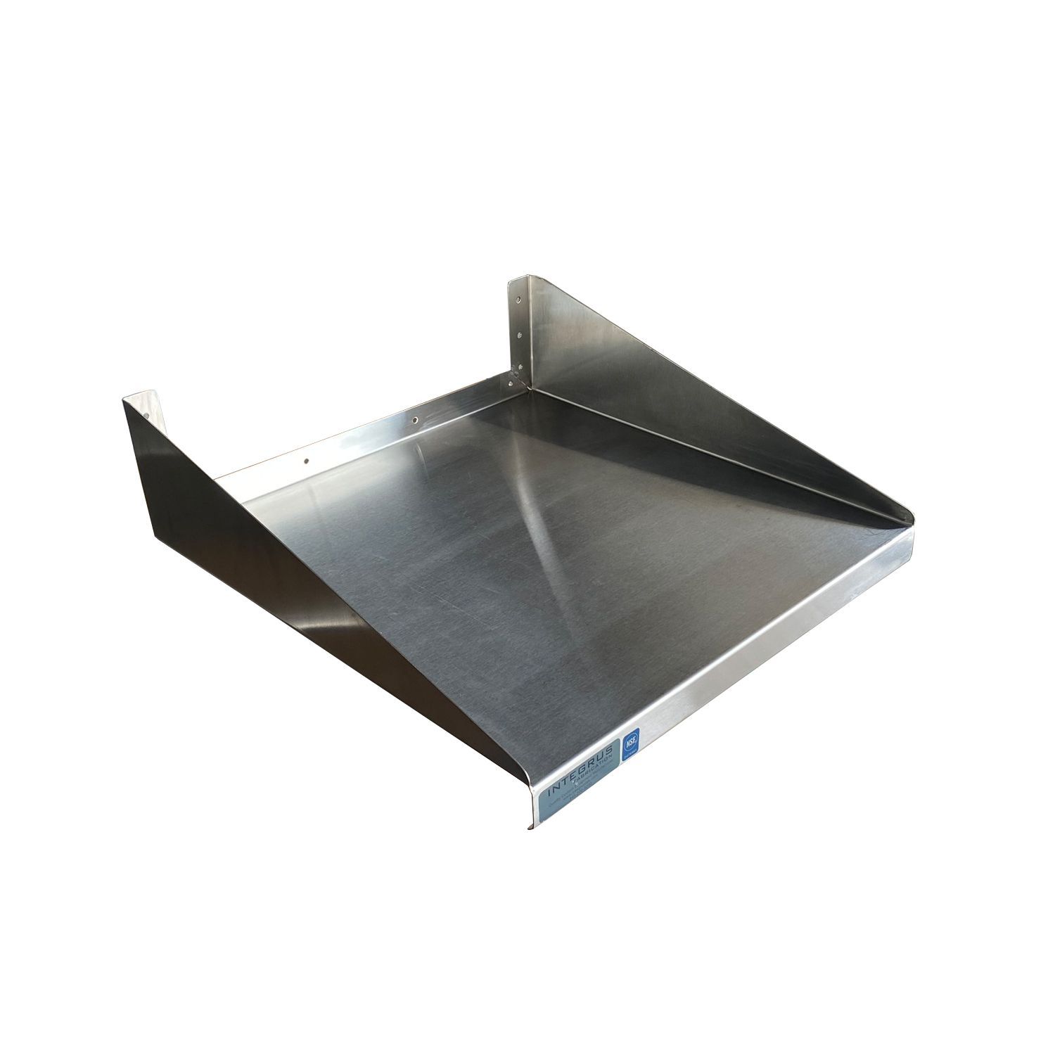 Angled Photo of Stainless Steel Industrial Wall Shelf that can be used for DIY, Mechanical, Food Service, or Warehouse