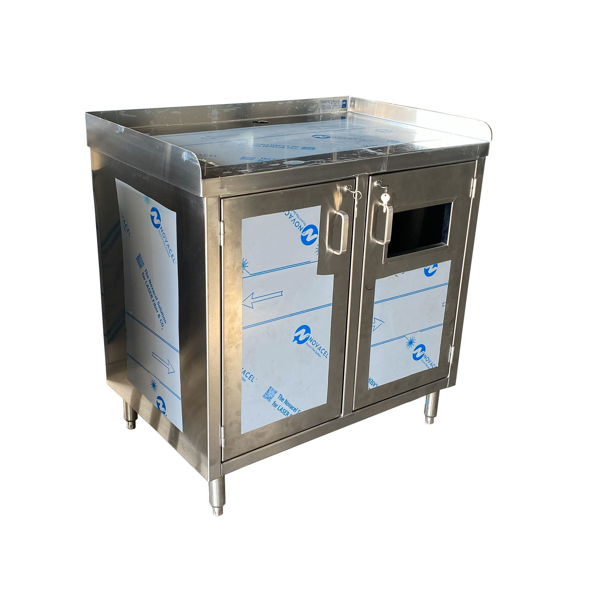 Left Photo of stainless steel locking cabinet