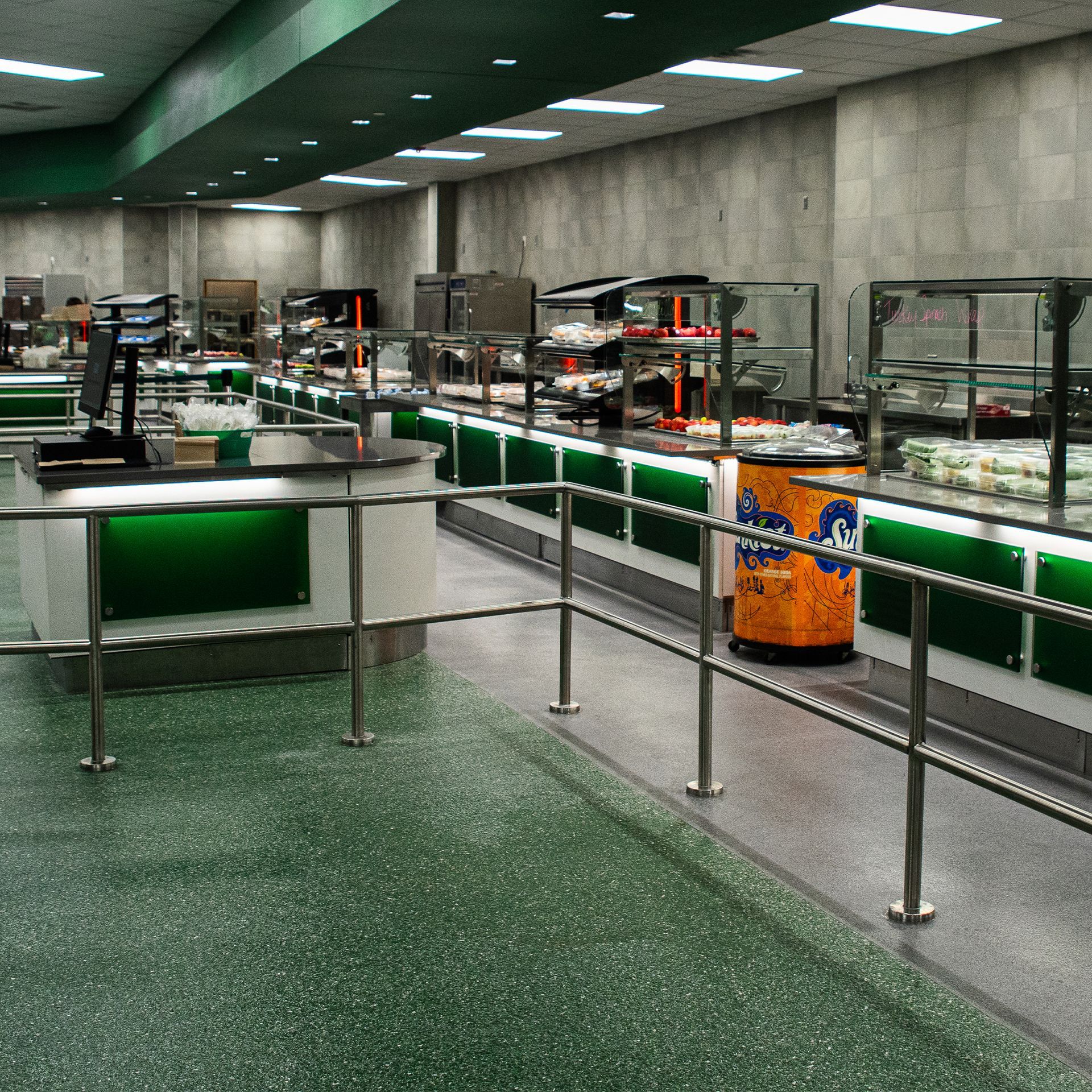 Photo of Cafeteria Serving Line installed by Integrus Fab with Green accents