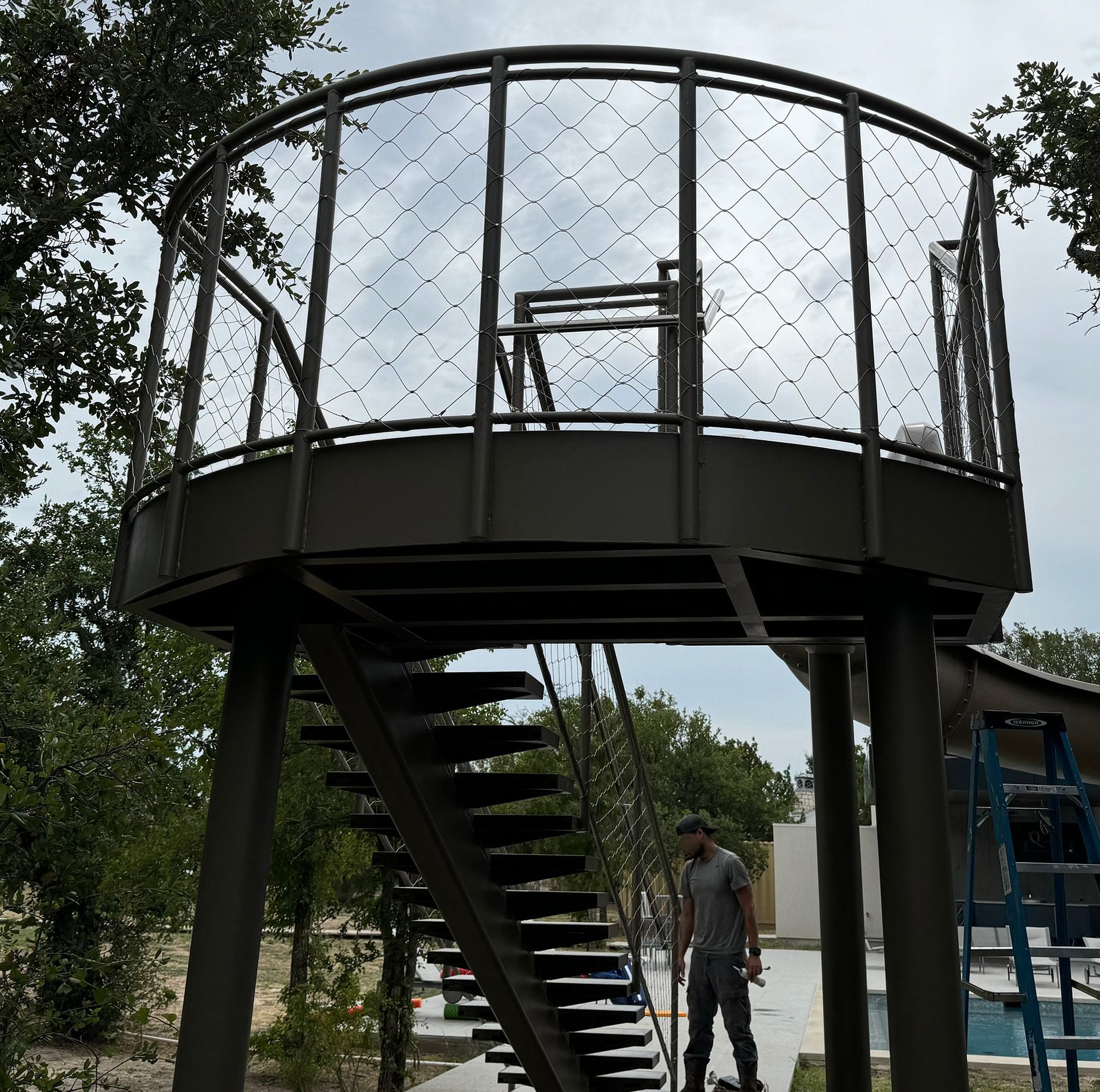 Metal Fabricated Residential/Industrial Outdoor Staircase for Pool  installed by Integrus team at a private residential home