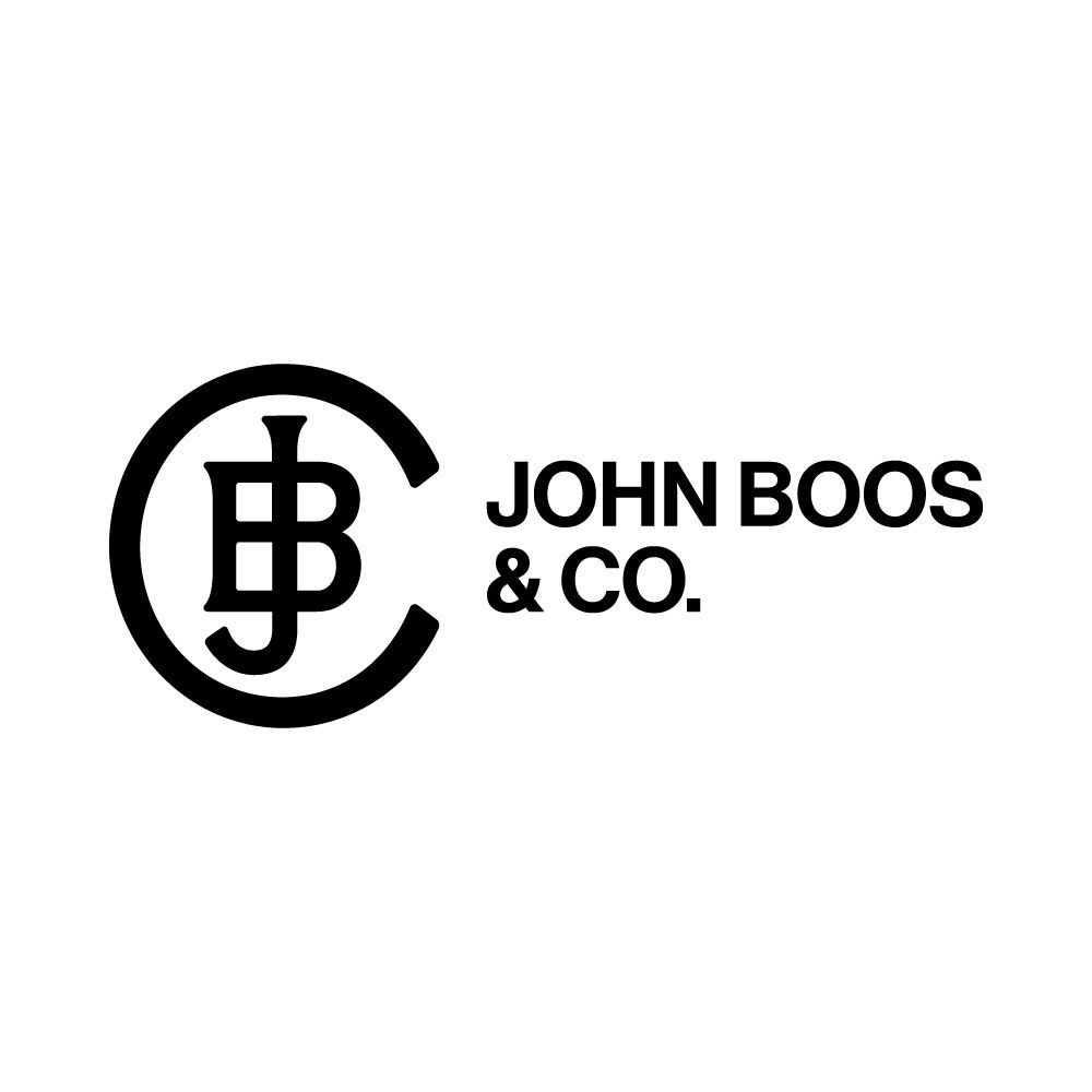 A black and white logo for john boos & co.