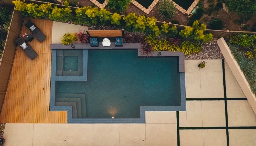 Custom Swimming Pool Construction project overhead view.
