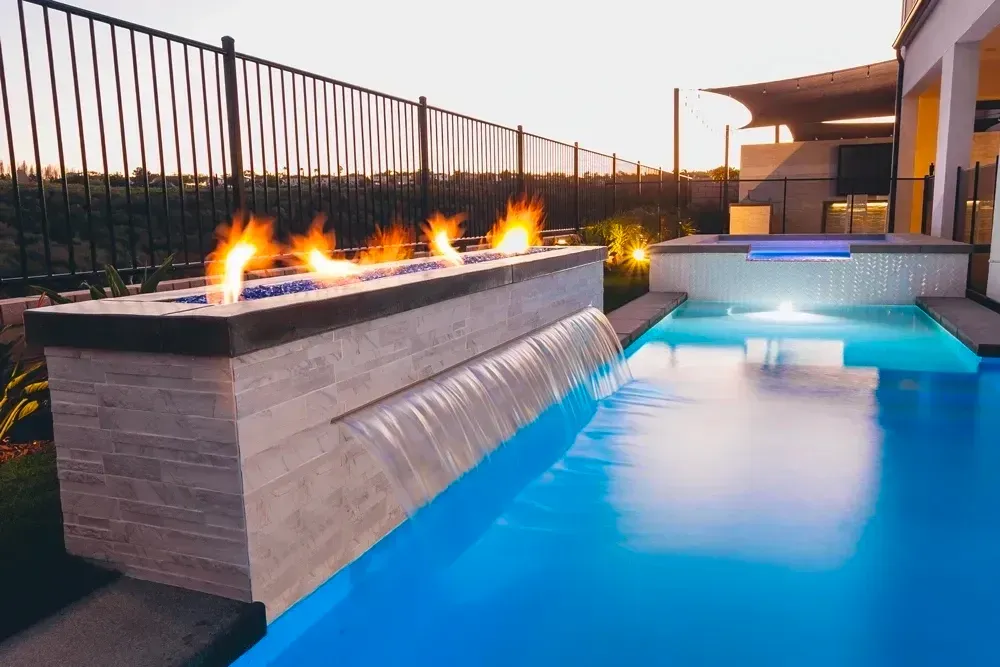 Custom Swimming Pool Water and Fire Feature Project in San Marcos, CA.