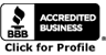 BBB Accredited Business logo, black and white, with flame icon and text