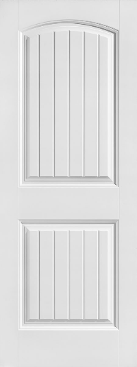 White paneled door with vertical grooves.