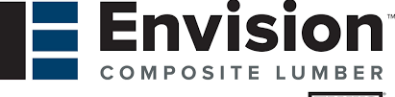 Envision Composite Lumber logo with black and blue design and gray text.