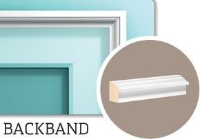 White backband molding profile and framing on blue and teal backgrounds.