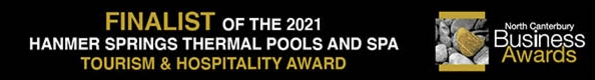 A banner that says finalist of the 2021 hammer springs thermal pools and spa tourism & hospitality award