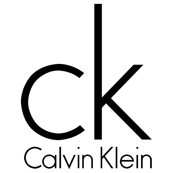 Un logo in bianco e nero per Calvin Klein su uno sfondo bianco.