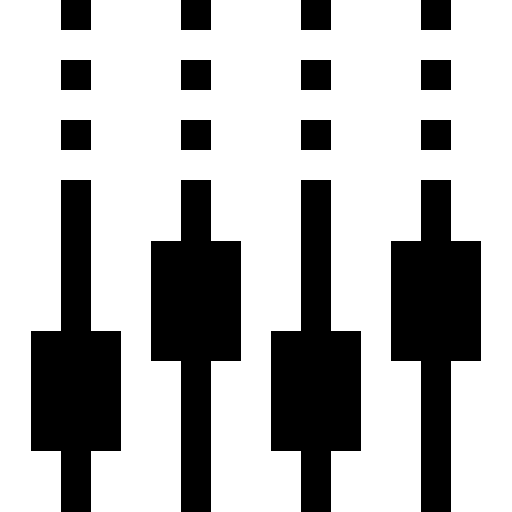 Four vertical sliders, each with a rectangular base and moving handle.