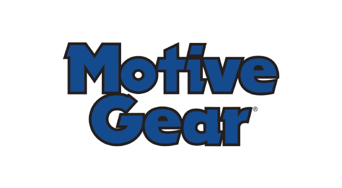 The logo for motive gear is blue and black on a white background.