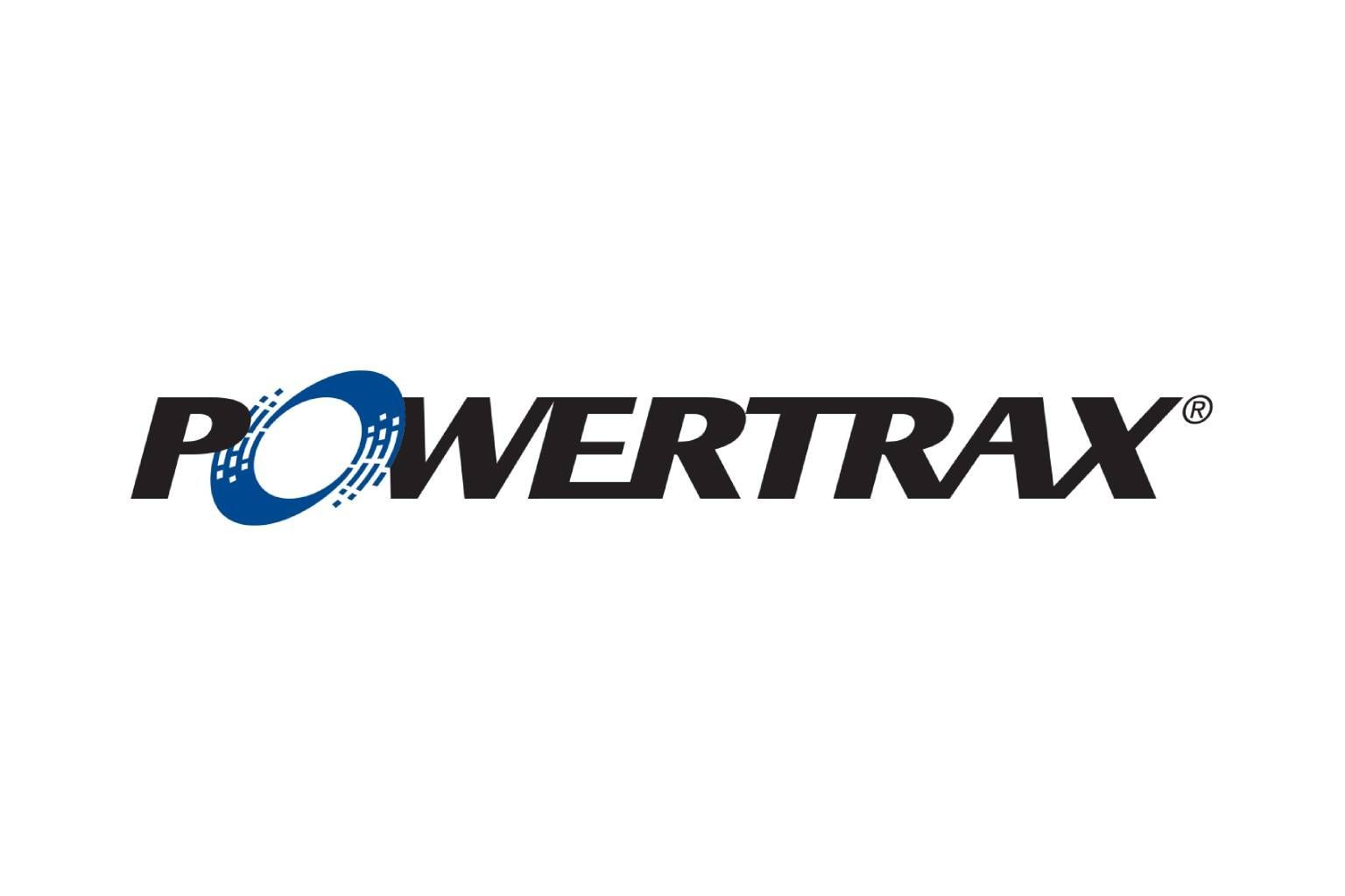 The powertrax logo is blue and black on a white background.