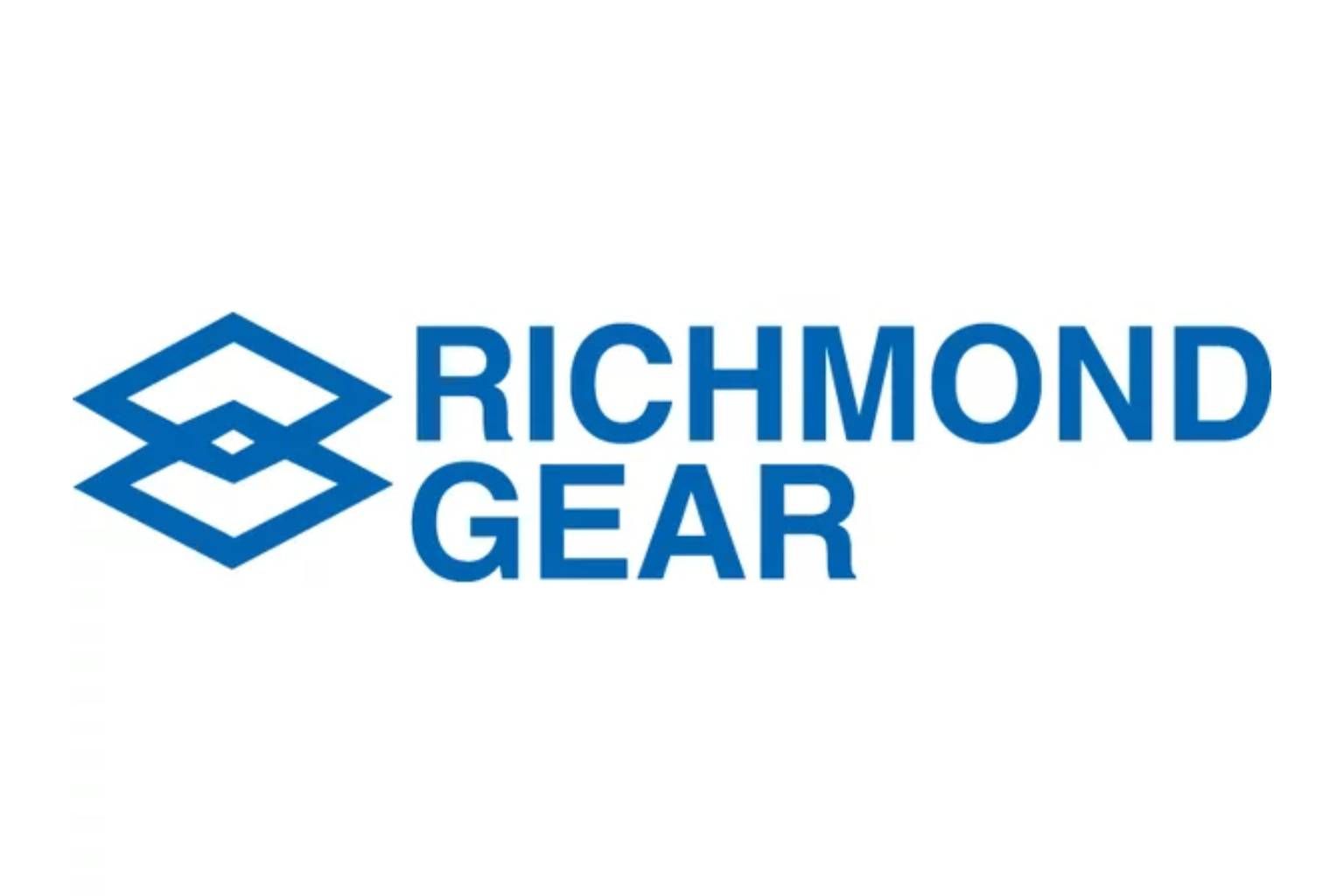 The logo for richmond gear is blue and white on a white background.