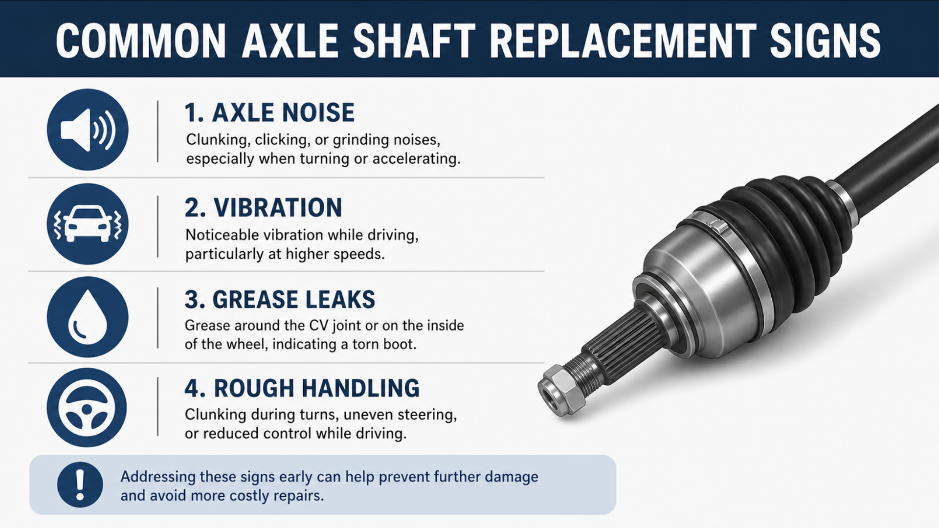 common axle shaft replacement signs infographic