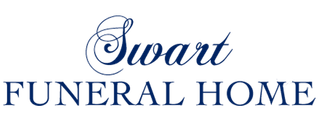 Swart Funeral Home logo in dark blue script and serif fonts.