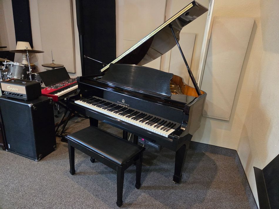 A close up of the inside of a grand piano