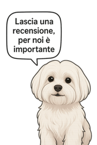 Cane bianco con un fumetto che dice 