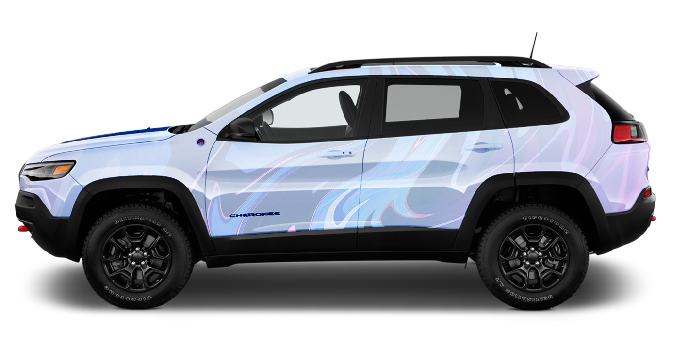 White SUV with black wheels shown in side profile on a white background